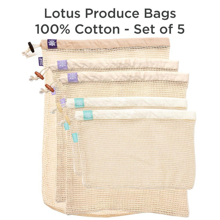 Lotus Produce Bags - 100% Organic Cotton - Set of 5