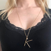 Hammered Long Initial Necklace