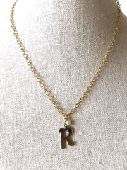 Carly Initial Necklace with Pearl Drop-Gold